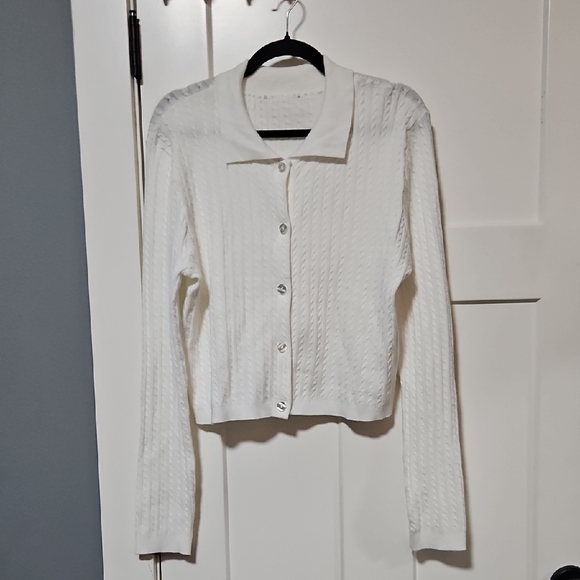 Source Unknown Sweaters - Vintage White Cable Knit Button Front Cardigan, Juniors Fit Large
